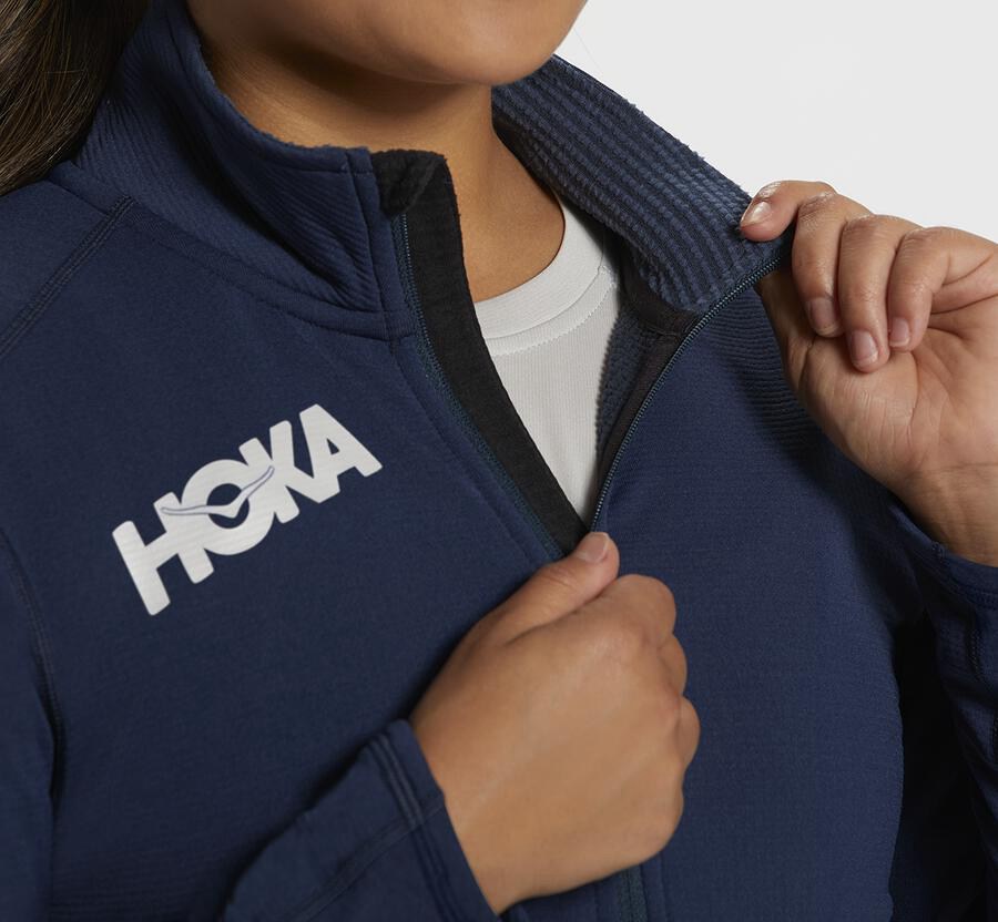 Tops Womens - Hoka One One 1/2 Zip Midlayer - Navy - IJHOCMU-85